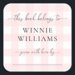 Pink Gingham Bookplate Sticker<br><div class="desc">This Baby Shower bookplate sticker features a classic gingham design and modern fonts. The script heading is an image that cannot be edited. All of the other text is fully editable. For more advanced customisation of this design, simply select the "Customise It" button above. Add the sticker to your invitation...</div>