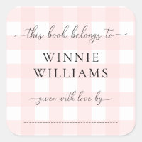 Pink Gingham Bookplate Sticker