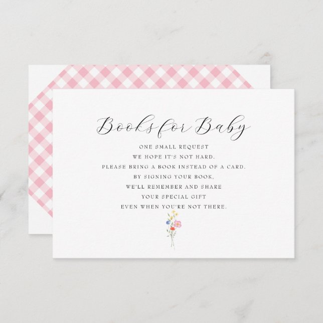 Pink Gingham Books for Baby Shower  RSVP Card (Front/Back)