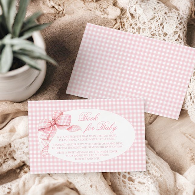 Pink Gingham Bow Baby Girl Shower Book for Baby Enclosure Card (Creator Uploaded)