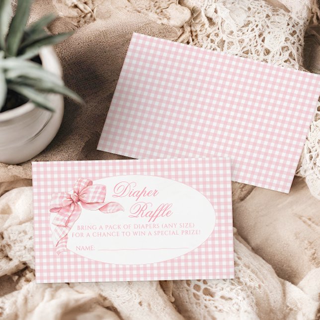 Pink Gingham Bow Baby Girl Shower Diaper Raffle Enclosure Card (Creator Uploaded)