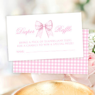Pink gingham bow baby girl shower diaper raffle enclosure card