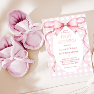 Pink Gingham Bow Baby Girl Shower  Invitation