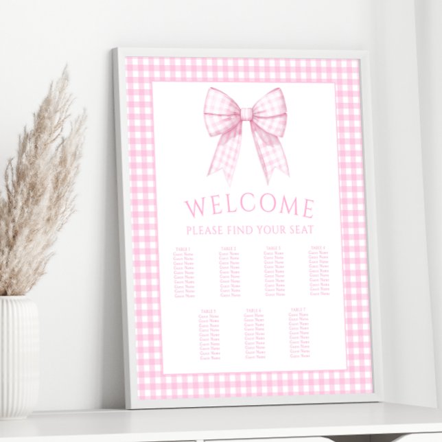 Pink Gingham Bow Baby Girl Shower Seating Chart (Creator Uploaded)