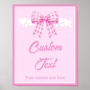 Pink Gingham Bow Baby Shower Custom Table Sign