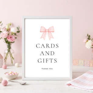 Pink Gingham Bow Cards Gifts Baby Shower Poster
