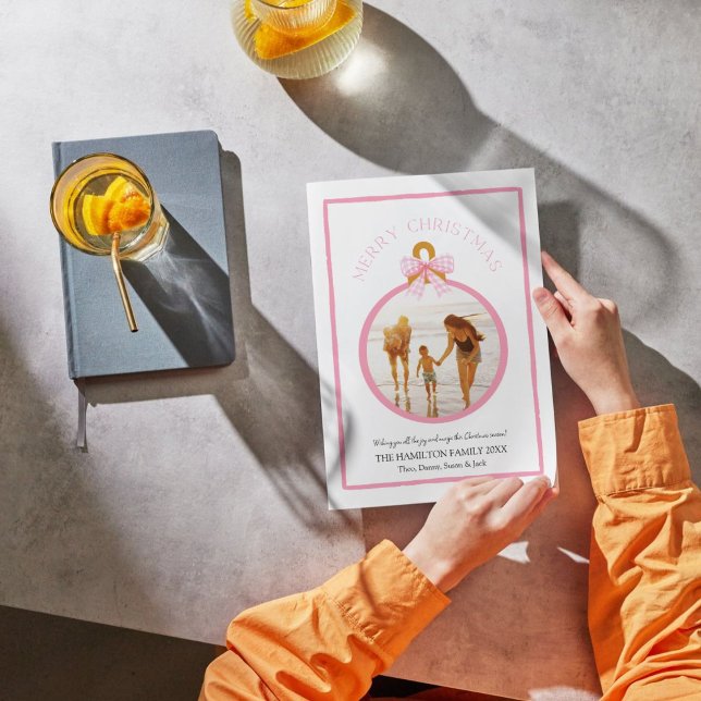 Pink Gingham Bow Coquette Christmas Photo Card  (Creator Uploaded)