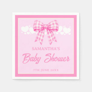 Pink Gingham Bow Girl Baby Shower Napkin