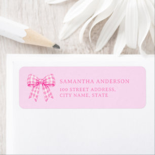 Pink Gingham Bow Girl Baby Shower Return Address Label