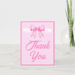 Pink Gingham Bow Girl Baby Shower Thank You Card