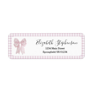 Pink Gingham Bow Girly Return Address Label