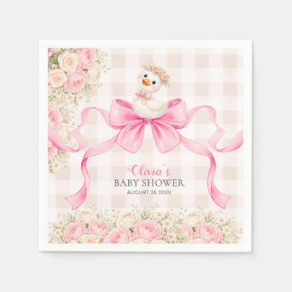 Pink Gingham Bow Goose Girl Baby Shower  Napkin