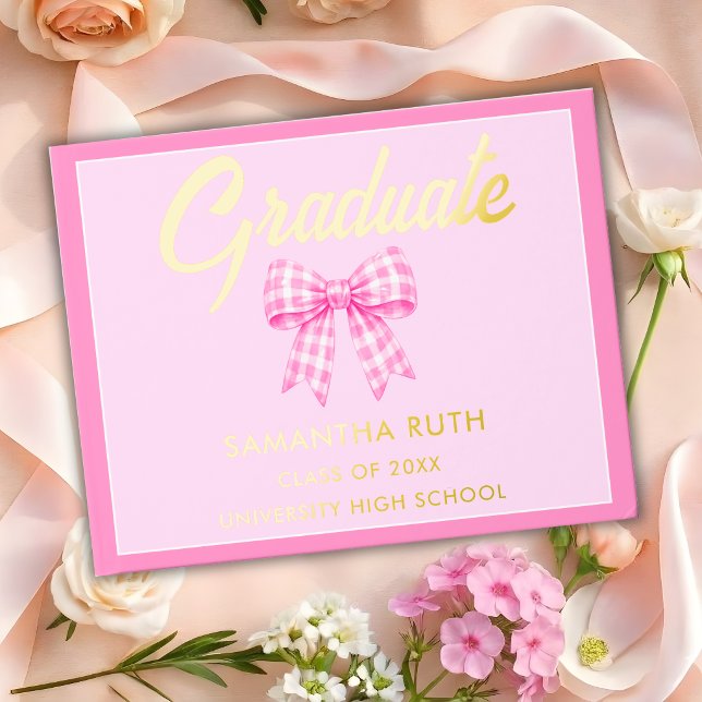 Pink Gingham Bow Graduation Party Guest Book (Creator Uploaded)