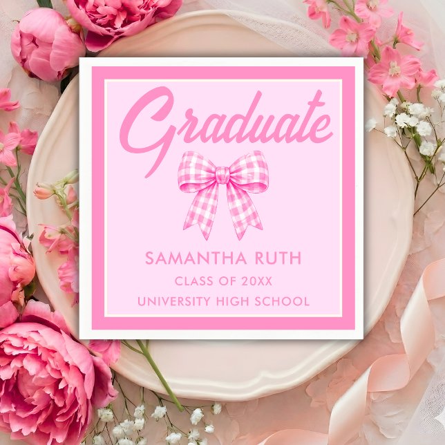 Pink Gingham Bow Graduation Party Napkin (Creator Uploaded)