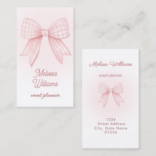 pink gingham bow logo business card