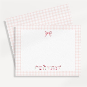Pink Gingham Bow Nursery Note Card