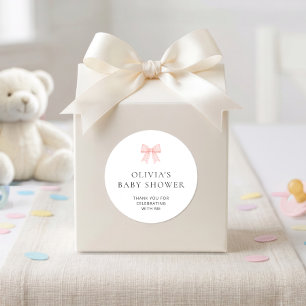 Pink Gingham Bow Thank You Baby Shower Classic Round Sticker