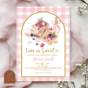 Pink Gingham Bow Waffle Bridal Brunch Invitation