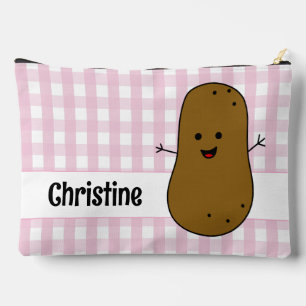Pink Gingham Brown Potato Custom Accessory Pouch