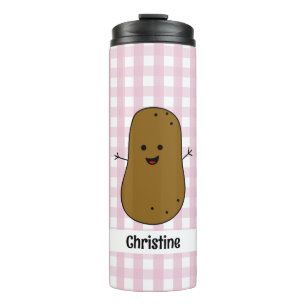 Pink Gingham Brown Potato Custom Thermal Tumbler