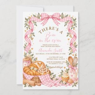 Pink Gingham Bun in the Oven Baking Baby Shower  Invitation