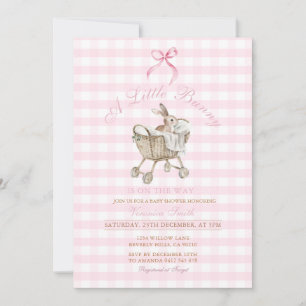Pink Gingham Bunny Baby Shower Grandmillennial Invitation