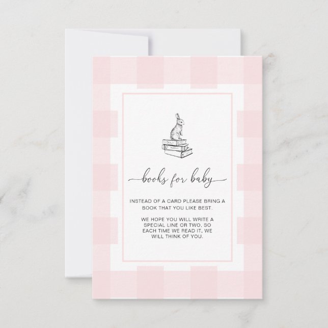 Pink Gingham Bunny Books Request Insert Card (Front)