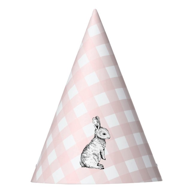 Pink Gingham Bunny Rabbit Party Hat (Front)