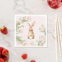 Pink Gingham Bunny Rabbit Tulips Floral