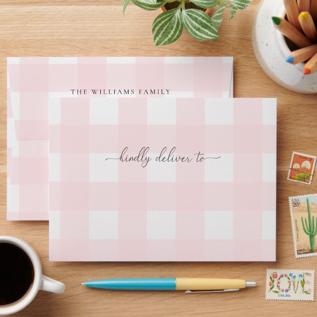 Pink Gingham Check Envelope (Desk)