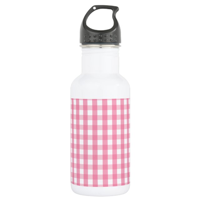 Pink Gingham Check Pattern 532 Ml Water Bottle (Front)