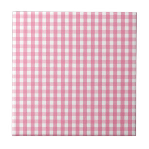 Pink Gingham Check Pattern Ceramic Tile