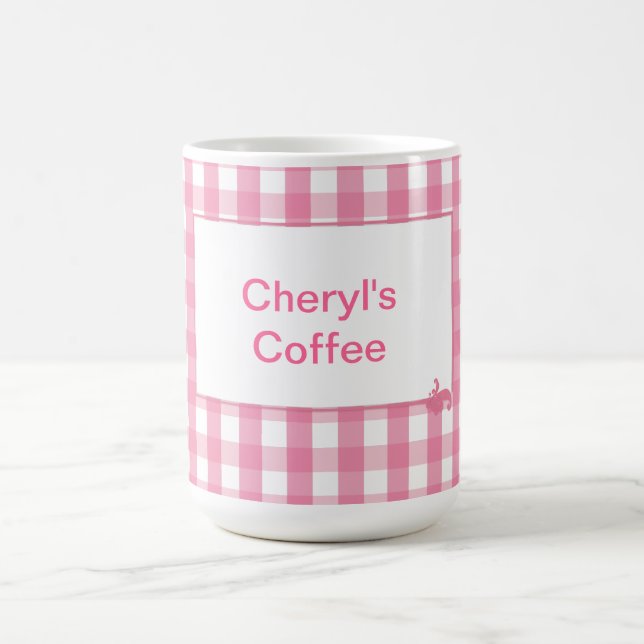 Pink Gingham Check Pattern Coffee Mug (Center)