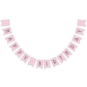 Pink Gingham Check Pattern Happy Birthday Bunting