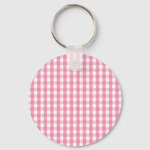 Pink Gingham Check Pattern Key Ring
