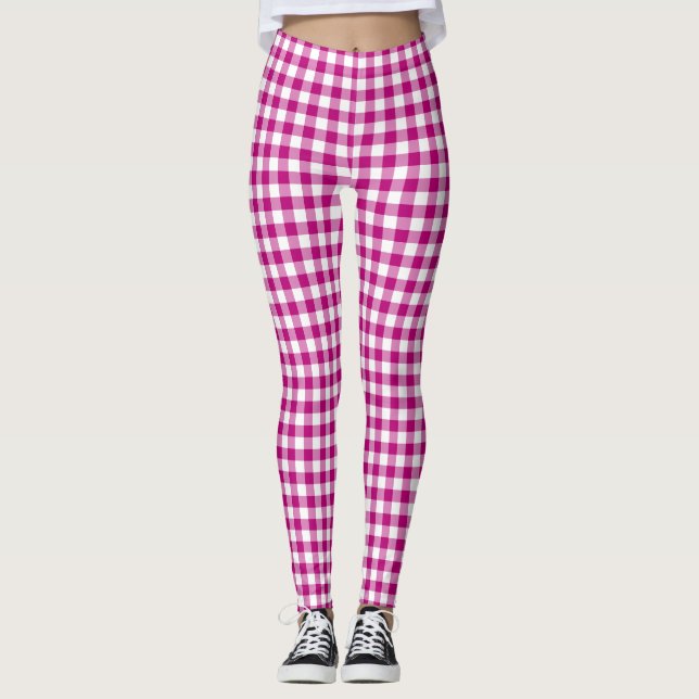Pink Gingham Check Pattern Leggings (Front)