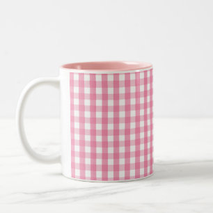 Pink Gingham Check Pattern Two-Tone Coffee Mug