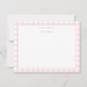 Pink Gingham check Personalised Flat Thank You