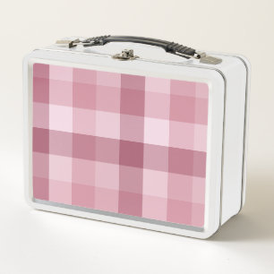 Pink Gingham Check Plaid Design Metal Lunch Box