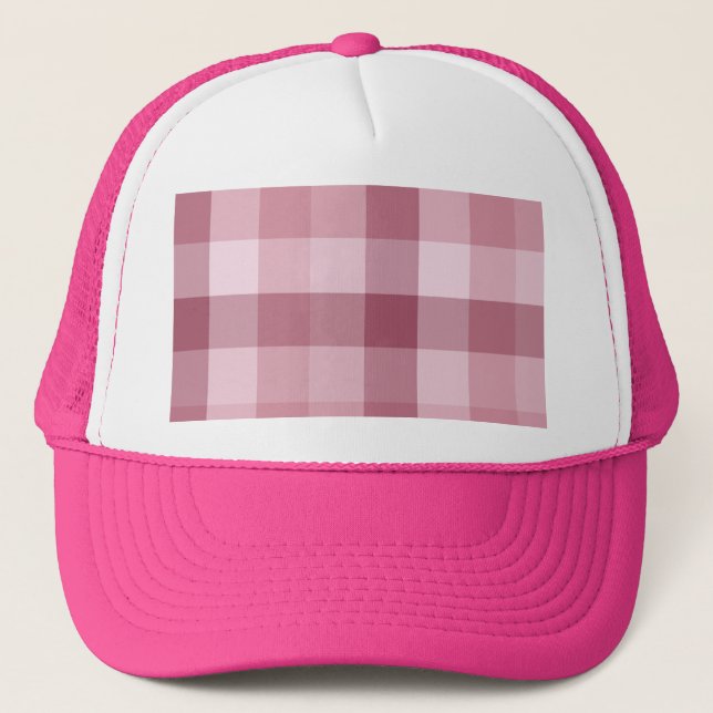 Pink Gingham Check Plaid Design Trucker Hat (Front)