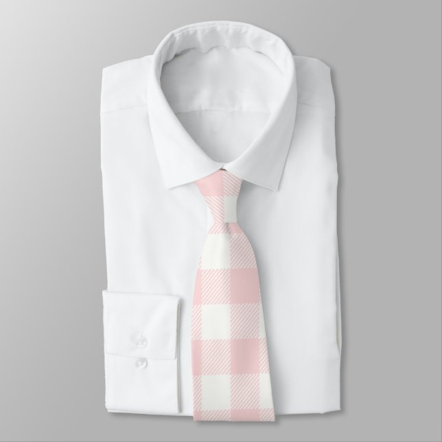 Pink Gingham Check Plaid  Tie (Tied)