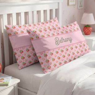 Pink Gingham Check Strawberry Pattern Pillowcase