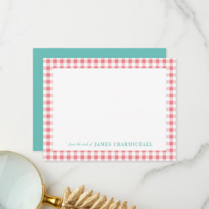 Pink Gingham Check with Aqua From the Desk of Thank You Card