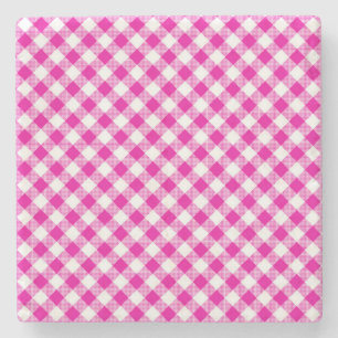 Pink Gingham Checked Square Coaster