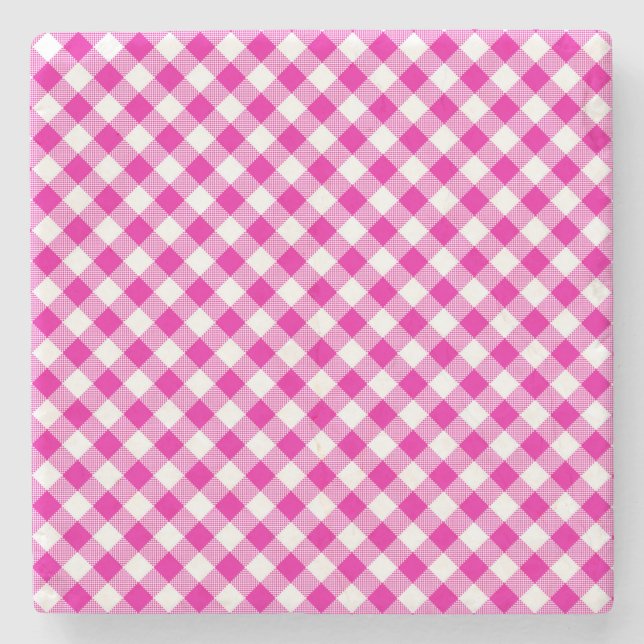 Pink Gingham Checked Square Coaster (Front)