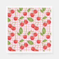 Pink Gingham Cherry Birthday Napkins