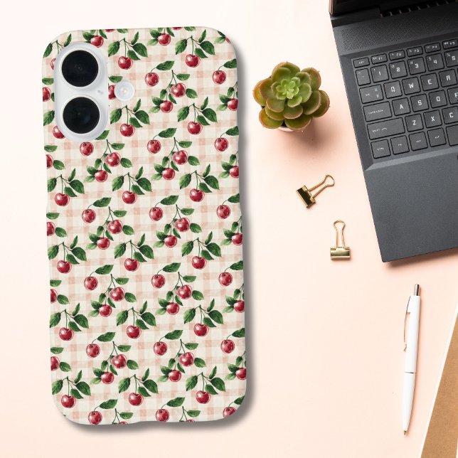 Pink Gingham Cherry Coquette Aesthetic Gift Her Case-Mate iPhone Case (Pink Gingham Cherries Coquette Aesthetic iPhone case. Available in iPhone 16 15 14 13 12 11)