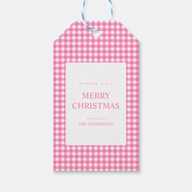 Pink Gingham Christmas Gift Tags (Front)