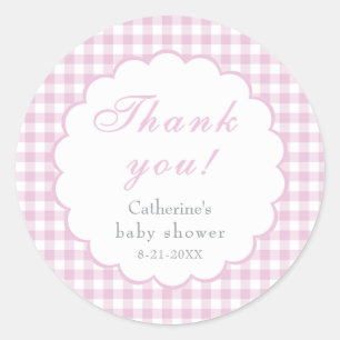 Pink Gingham Classic Baby Shower Sticker
