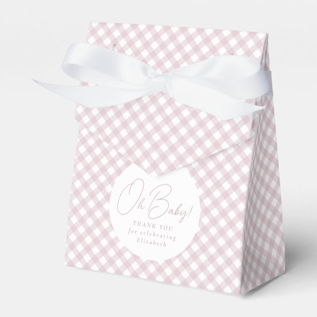 Pink gingham classic cute simple baby boy shower favour box (Front Side)